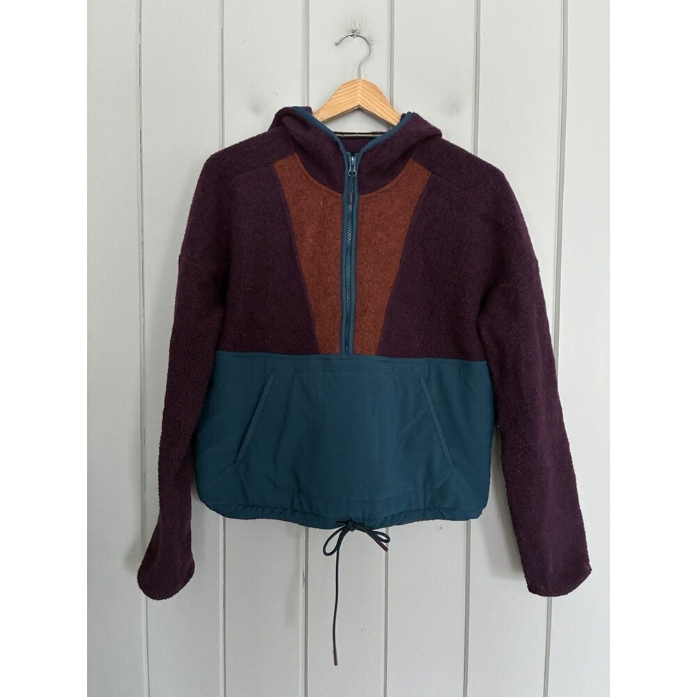 Smartwool Women Hudson Trail Fleece Cropped Hoodie S Small Blue Red